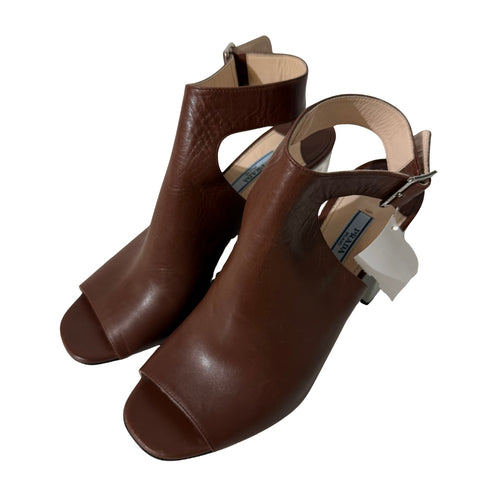 Brown Leather Open Toe Ankle Boots 41