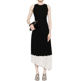Black Pleated Crepe Midi Dress