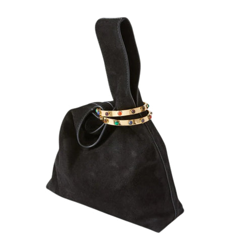 Black Suede Bracelet-Closure Handbag
