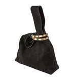 Black Suede Bracelet-Closure Handbag