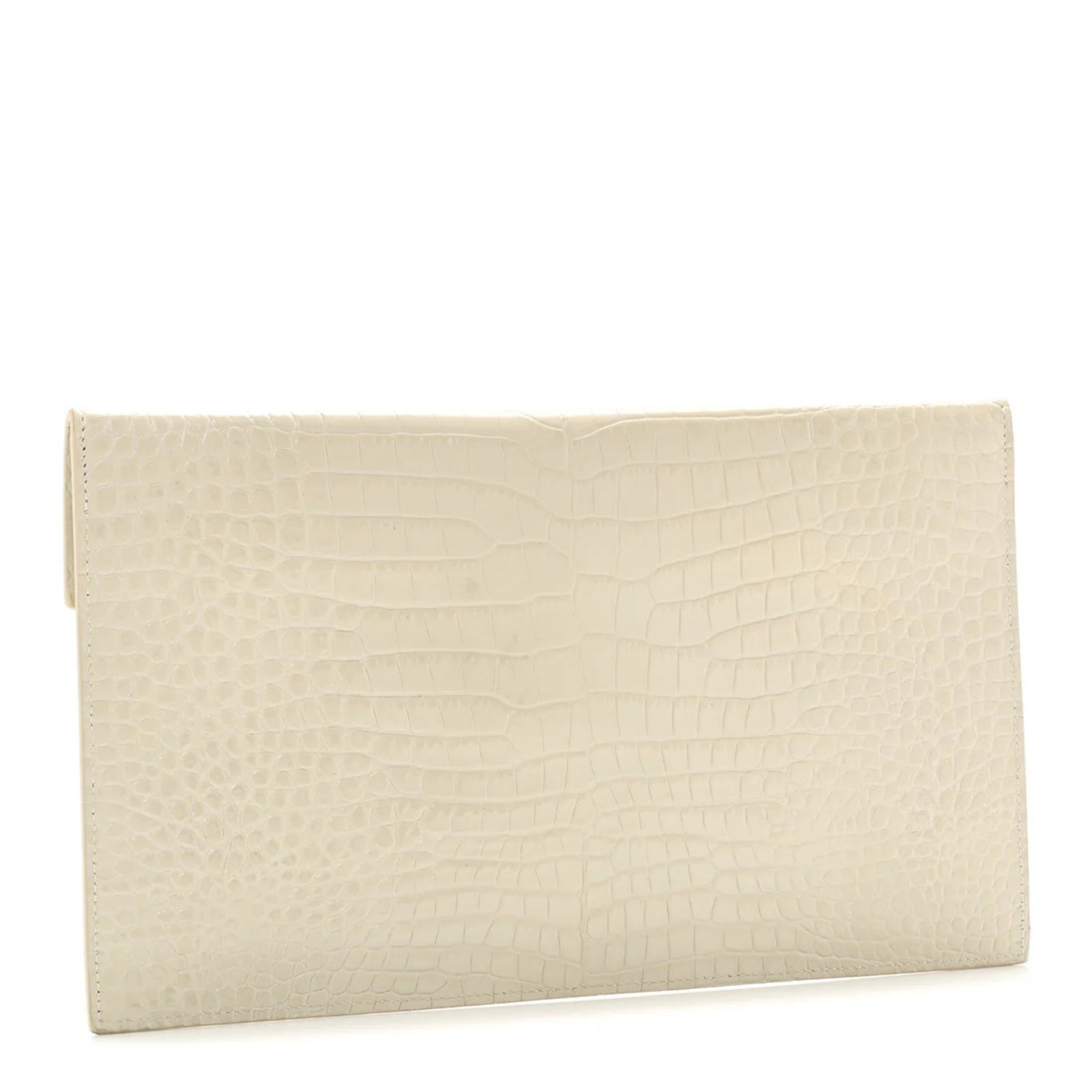 Calfskin Crocodile Embossed Uptown Monogram Pouch Crema Soft