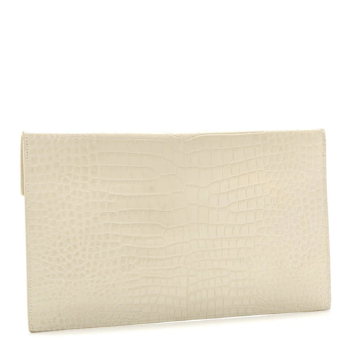 Calfskin Crocodile Embossed Uptown Monogram Pouch Crema Soft