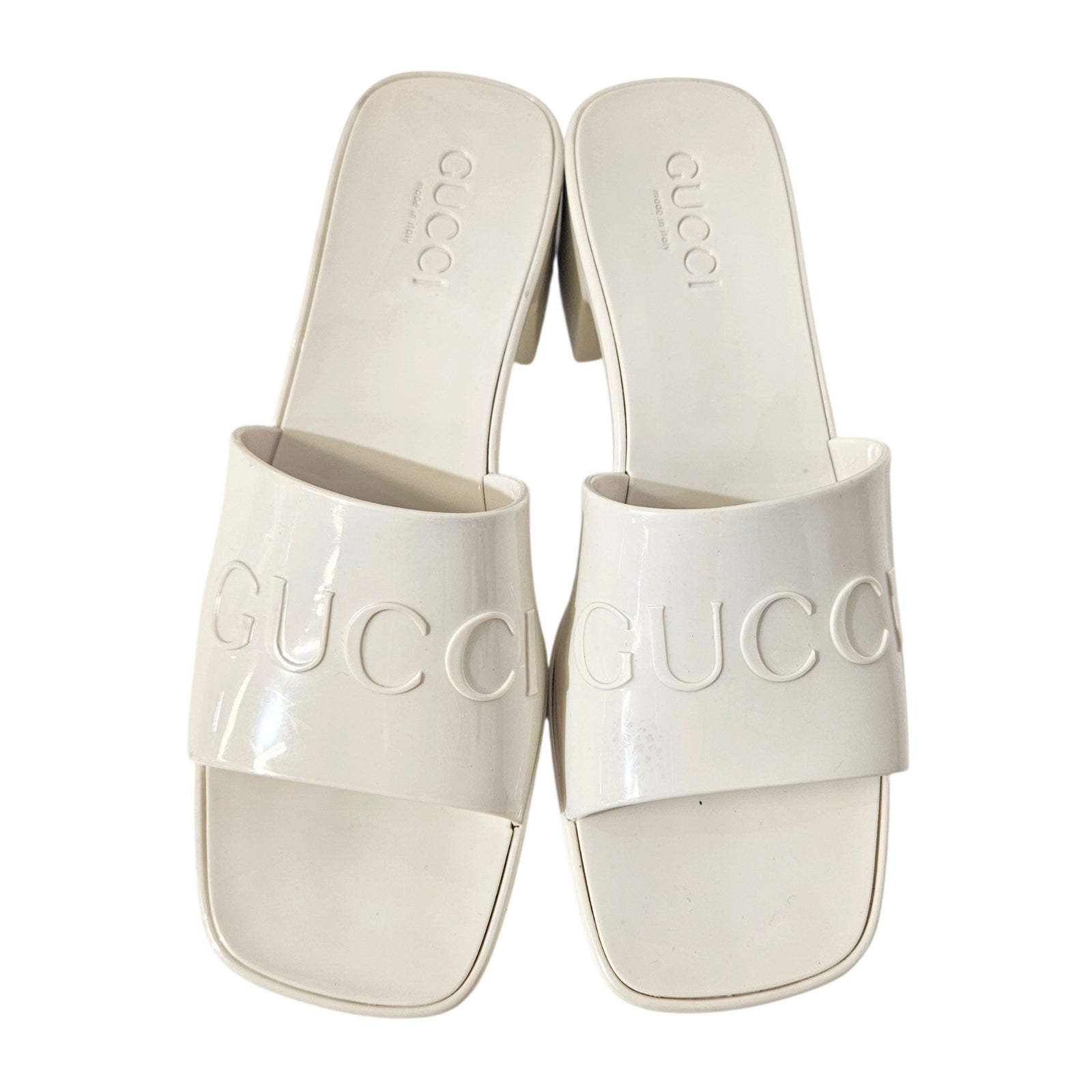 White Rubber Platform Slide Sandals 38