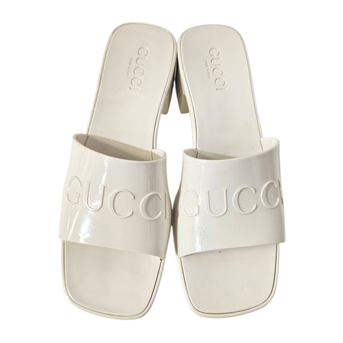 White Rubber Platform Slide Sandals 38