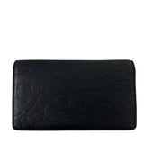 Lambskin Camellia Embossed Yen Wallet Black