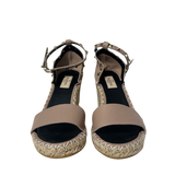 Pink Leather Rockstud Ankle Strap Wedge Espadrille Sandals 38