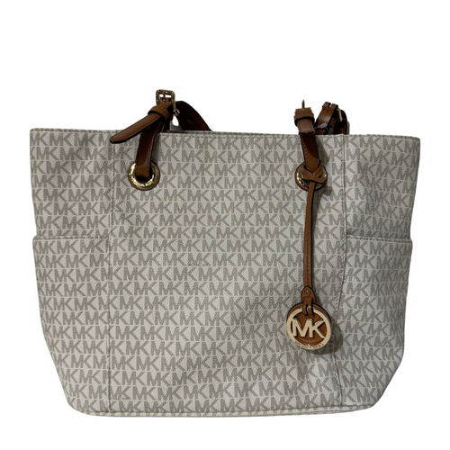White and Brown Signature Tote