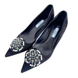Black Suede Heels with Crystal Embellishments 38