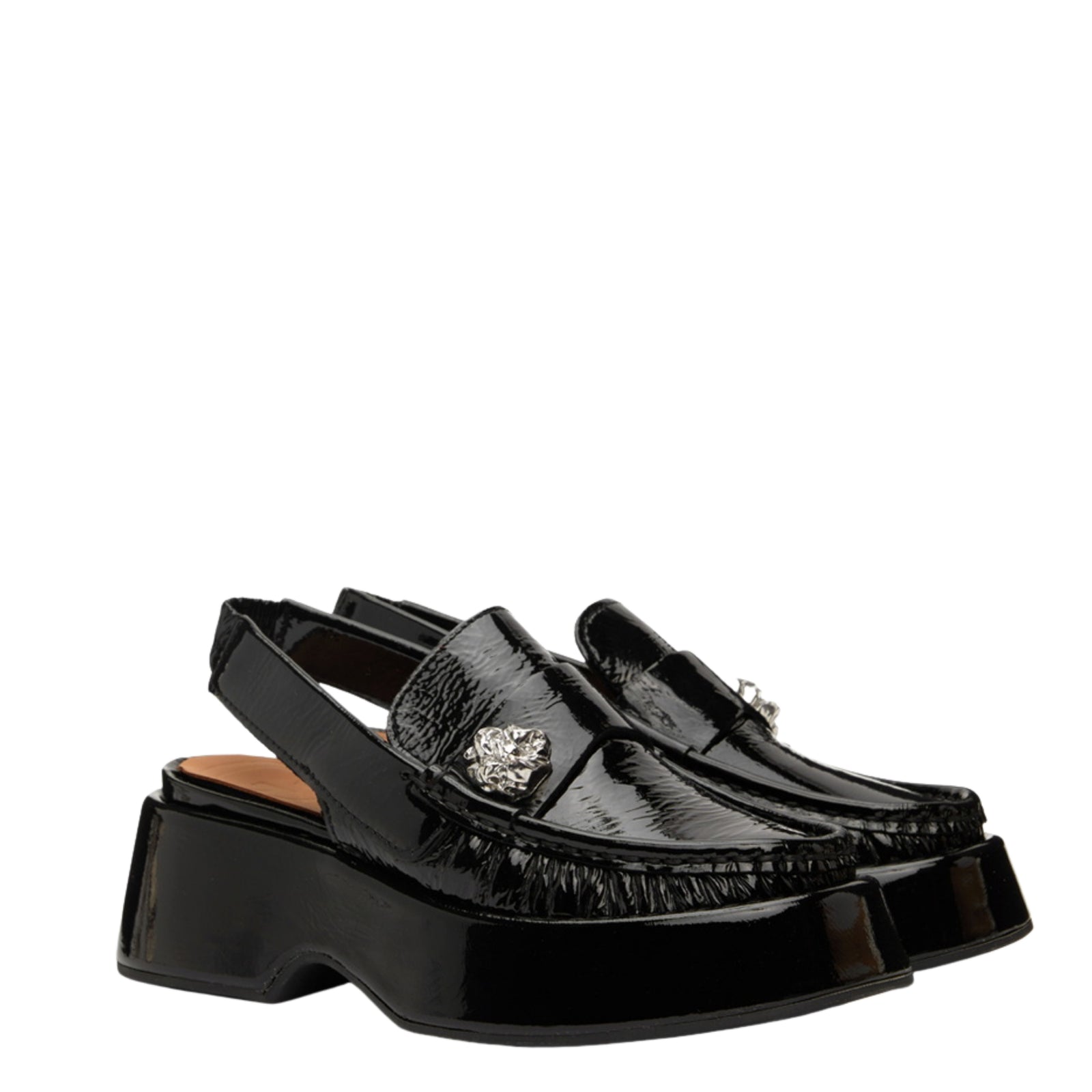Black Retro Slingback Platform Loafers 37