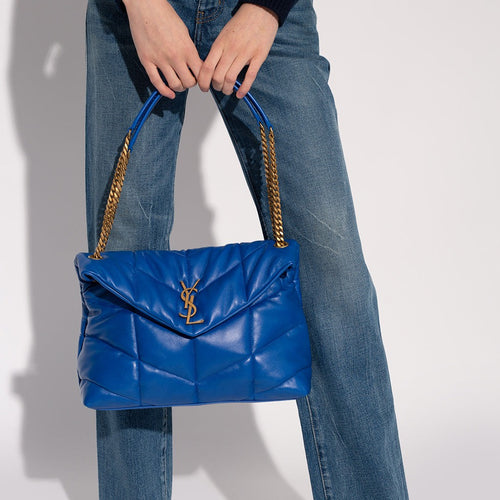 Lambskin Quilted Medium Loulou Puffer Monogram Chain Satchel