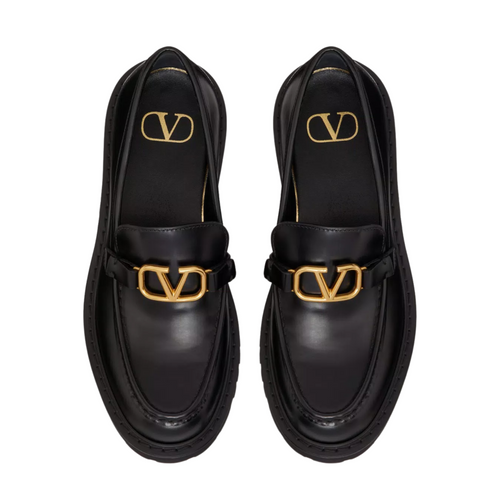 Black Calfskin VLogo Loafers - 40