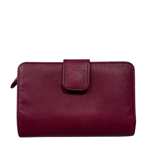 Saffiano Dark Pink Metal Leather Zippy Wallet