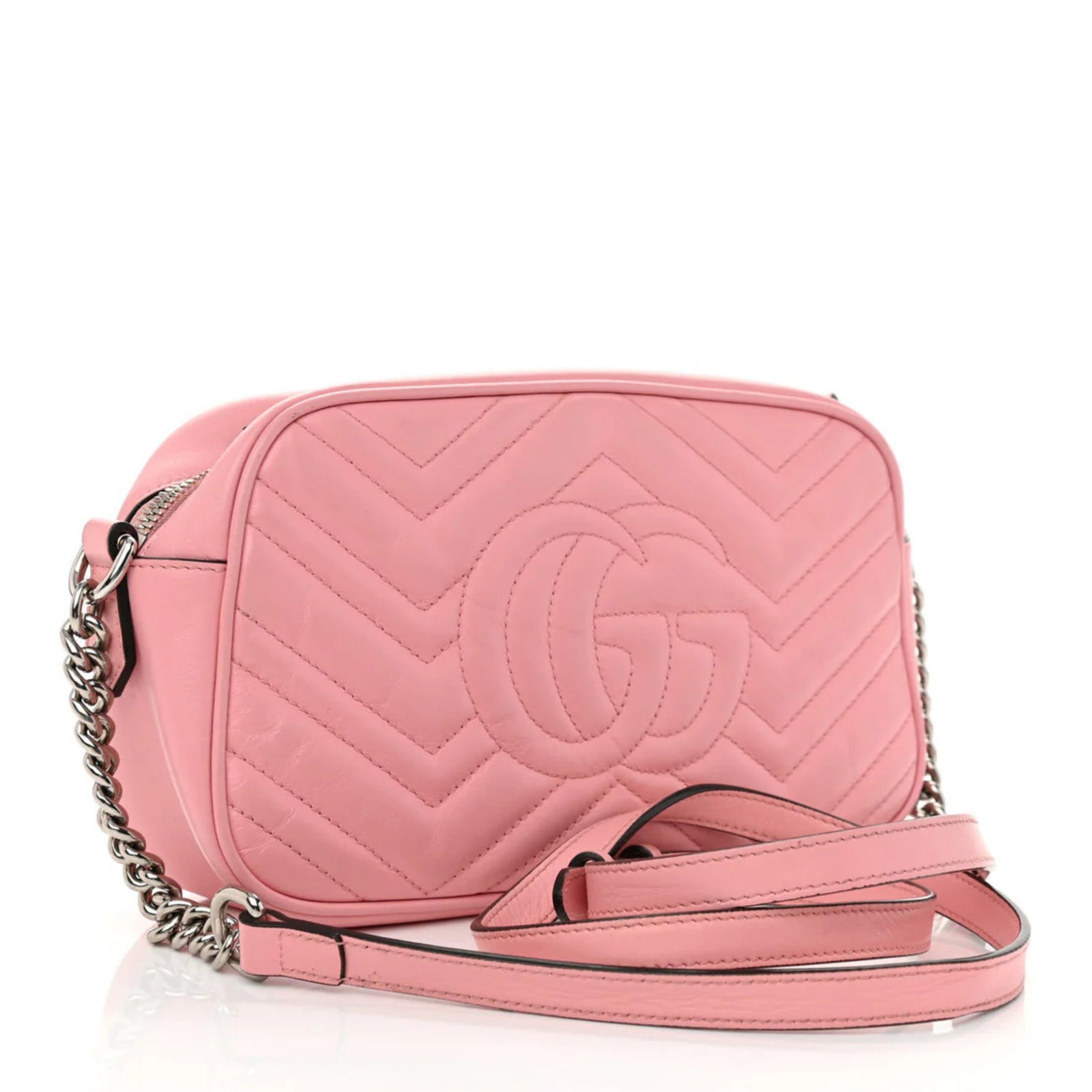 Calfskin Matelasse Mini GG Marmont Chain Shoulder Bag Wild Rose
