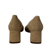 Beige Suede Block Heels 5