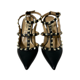 Pebbled Calfskin Rockstud Ankle Strap Pumps 38