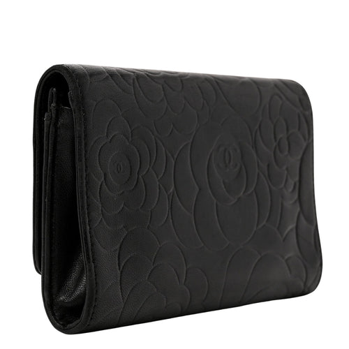 Camellia Embossed Medium Wallet in Black