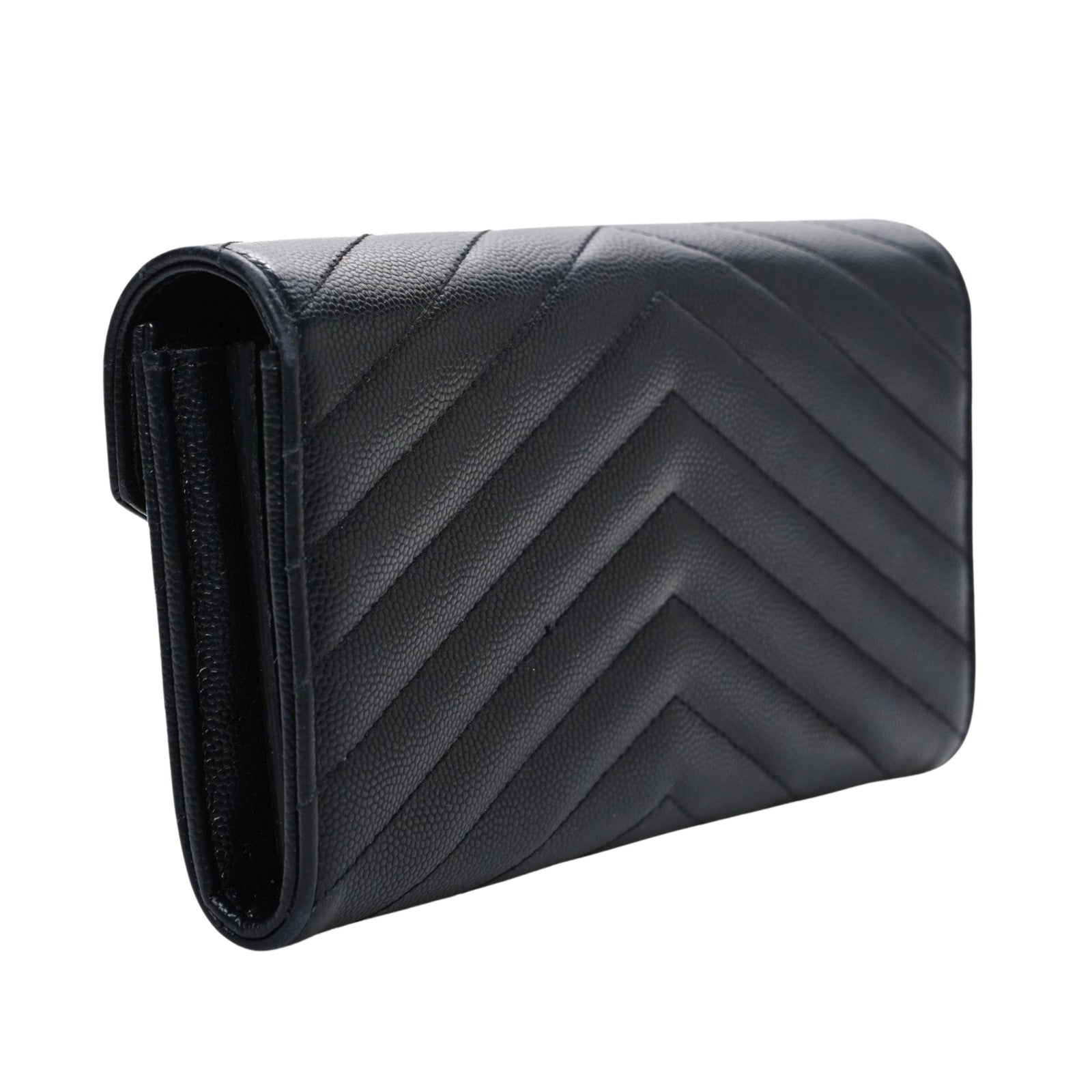 Chevron Monogram Flap Wallet in Black