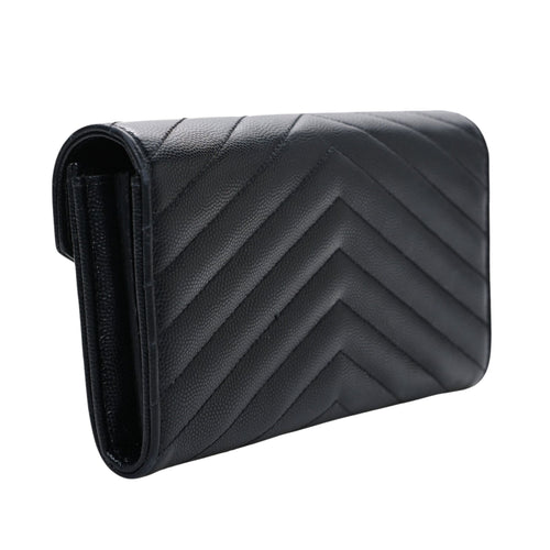 Chevron Monogram Flap Wallet in Black