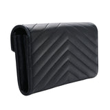 Chevron Monogram Flap Wallet in Black