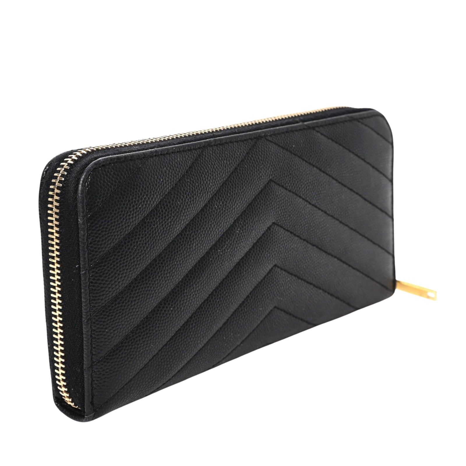 Chevron Monogram Zip Around Wallet in Black