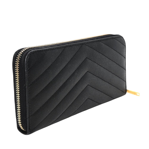 Chevron Monogram Zip Around Wallet in Black