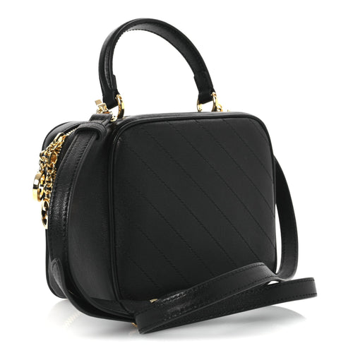 Sakai Be Green Calfskin Diagonal Stitched Blondie Top Handle Bag Black
