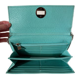 Turn Lock Chain Wallet Elegant Turquoise Leather
