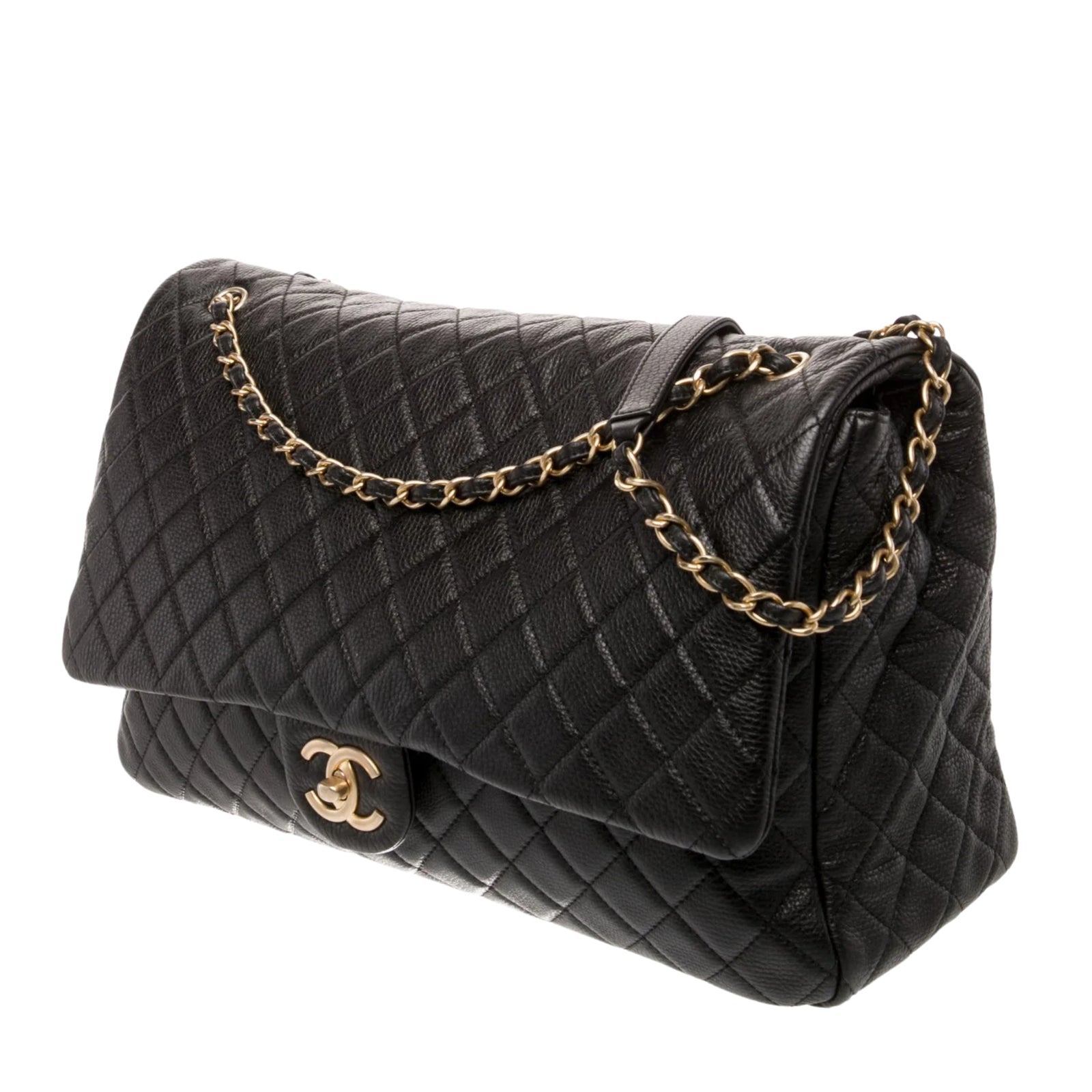 Calfskin Quilted XXL Airline Flap Bag Black
