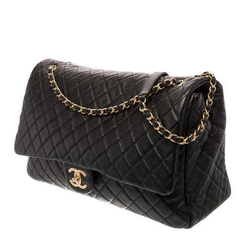 Calfskin Quilted XXL Airline Flap Bag Black