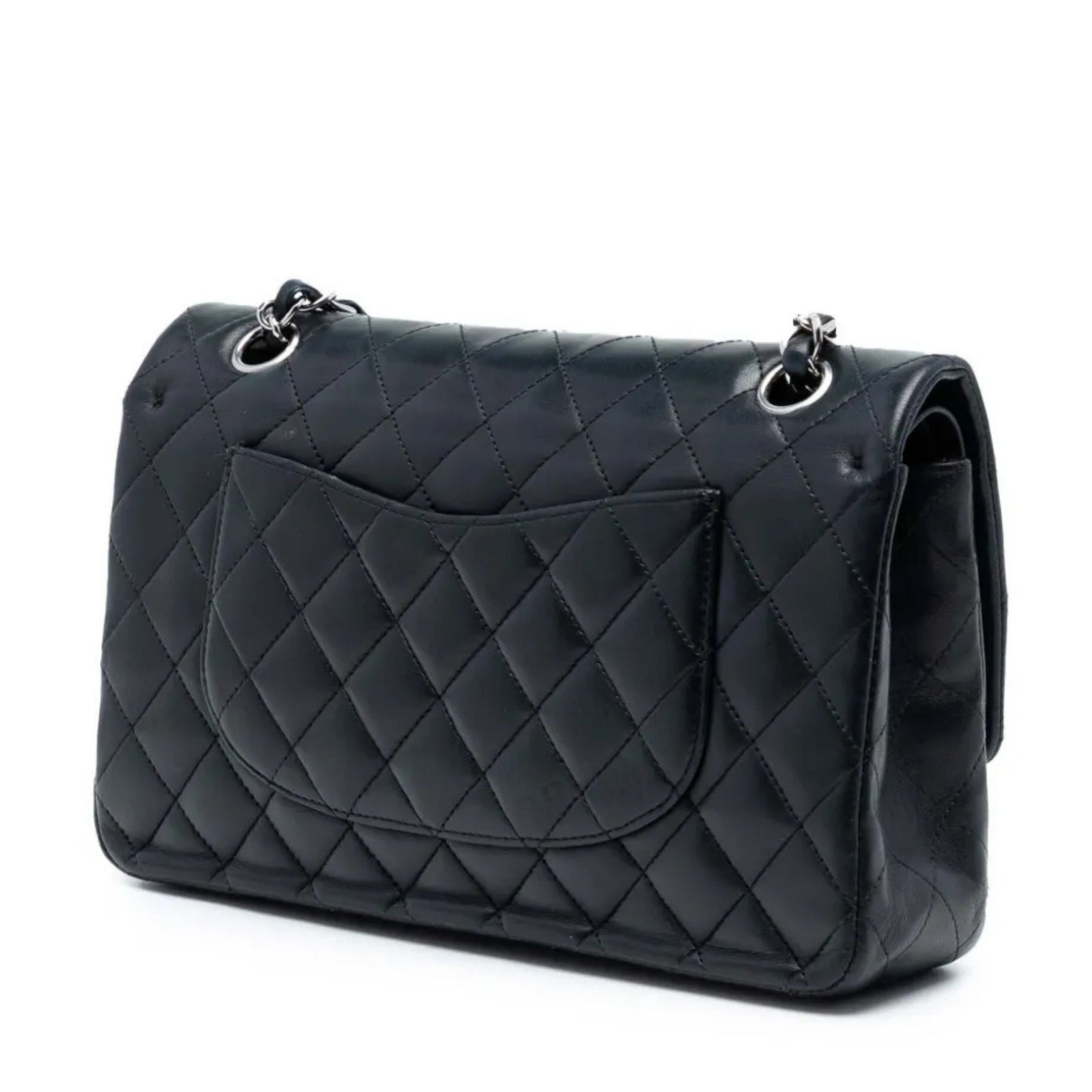 Lambskin Quilted Medium Double Flap Black