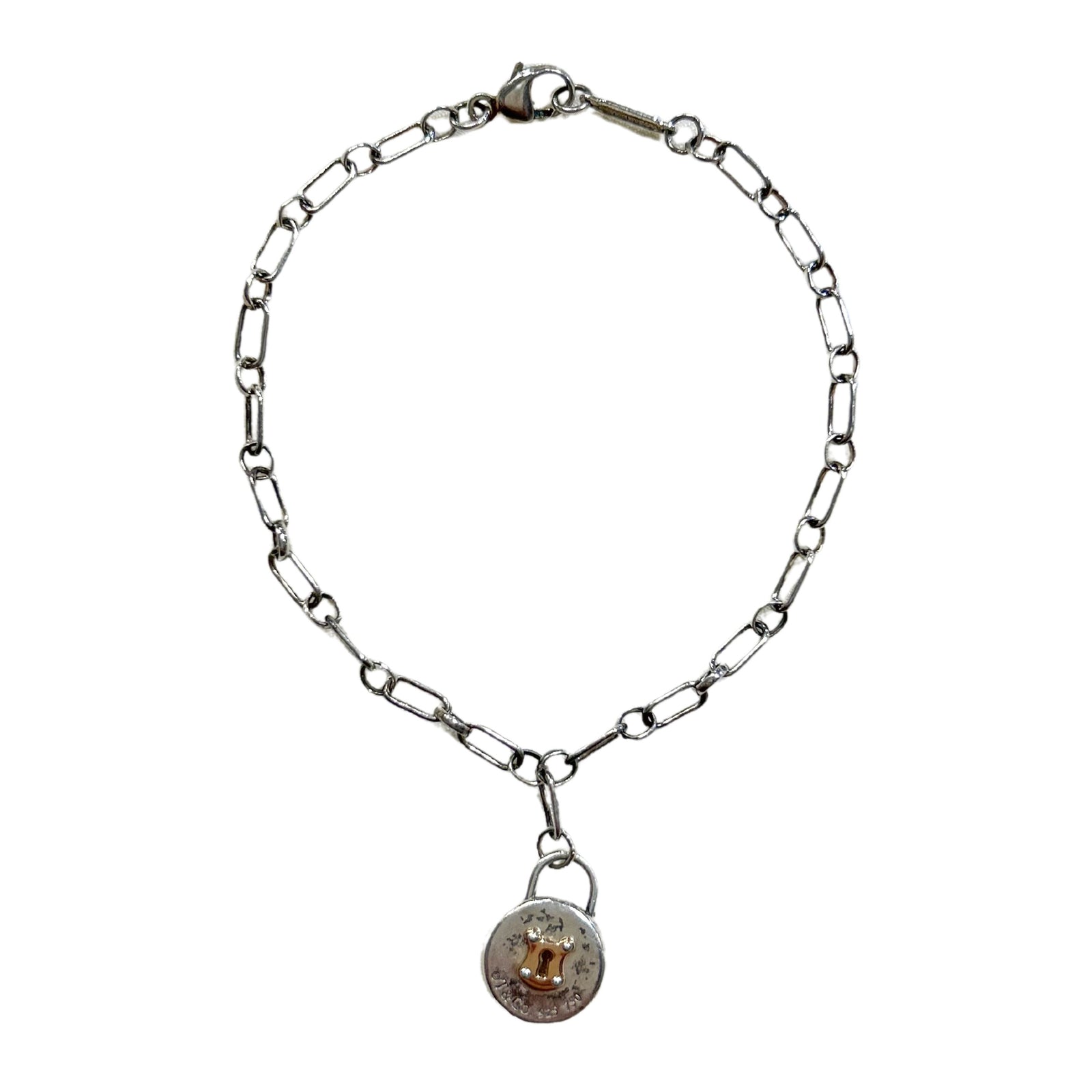 Silver 18K Gold Locks Bracelet Bangle Oval Link Chain Gift Love