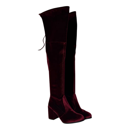 Burgundy Velvet Tieland Over the Knee Boot