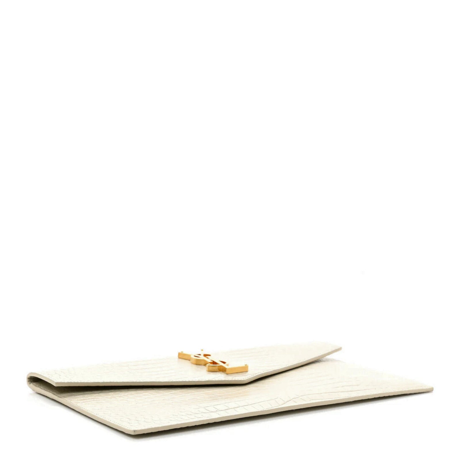 Calfskin Crocodile Embossed Uptown Monogram Pouch Crema Soft