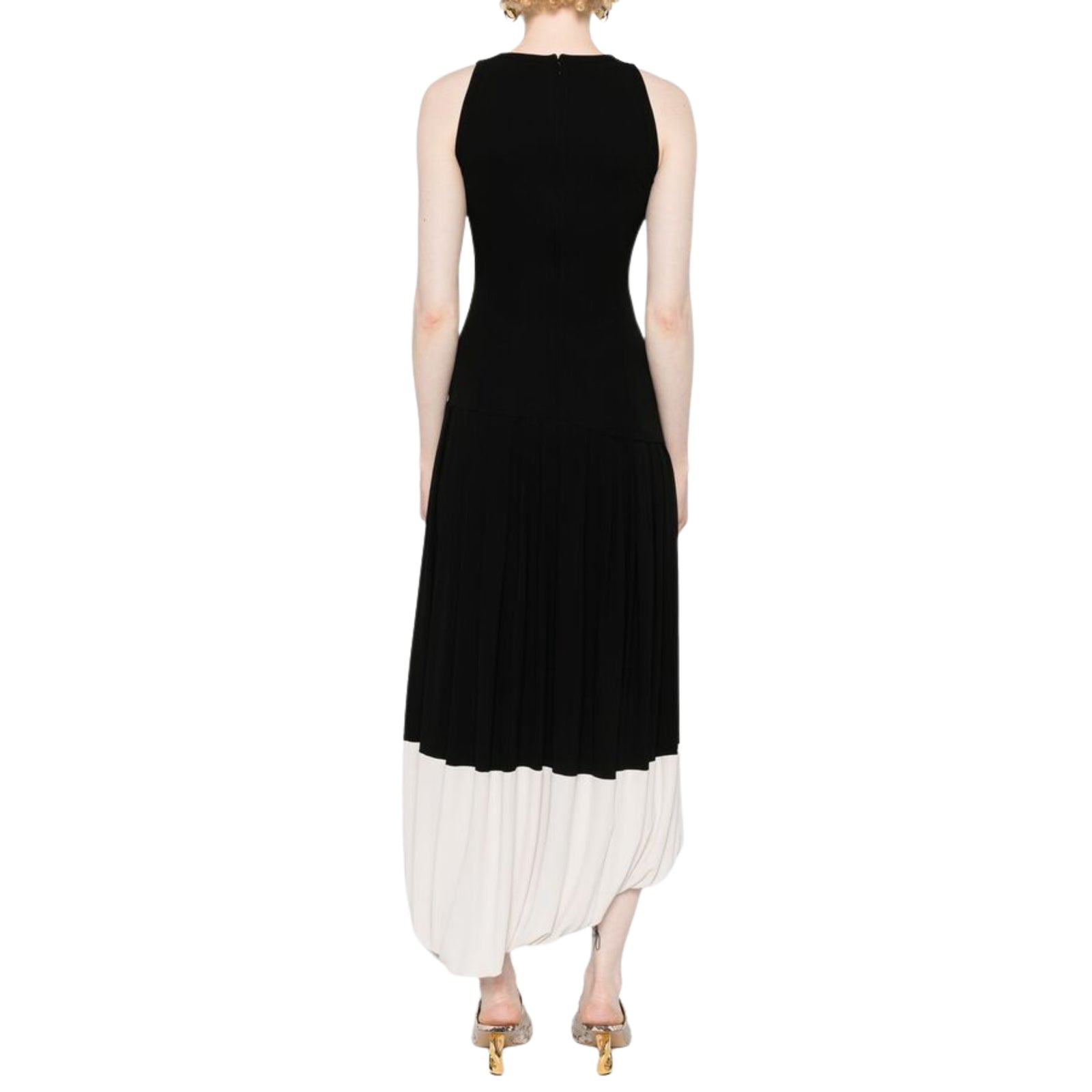 Black Pleated Crepe Midi Dress