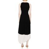 Black Pleated Crepe Midi Dress