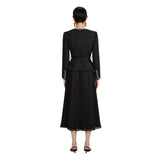 Black Metallic Boucle and Chiffon Midi Dress
