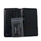 Lambskin Camellia Embossed Yen Wallet Black