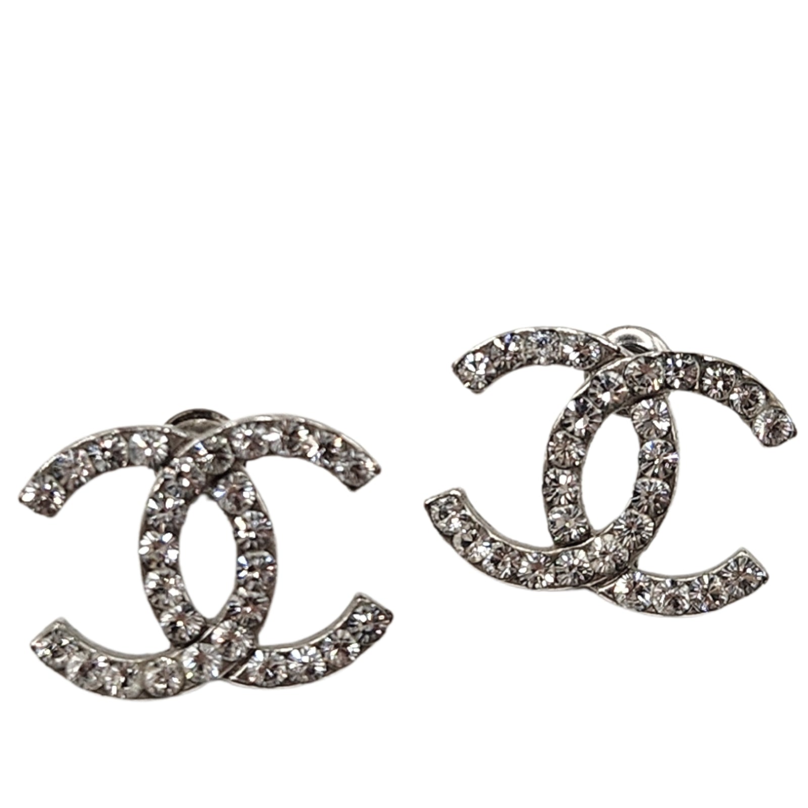 Silver Crystal CC Stud Earrings