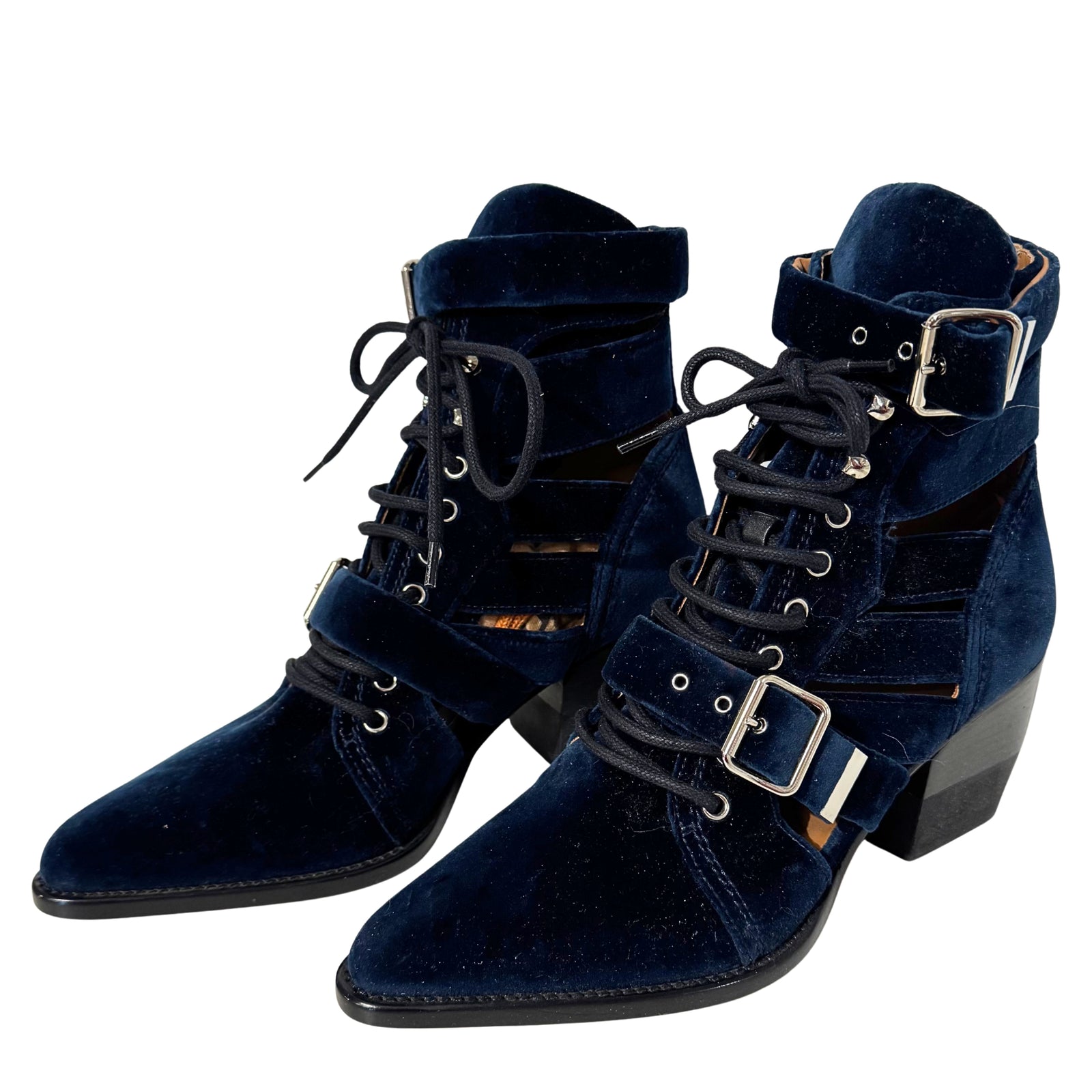 Navy Velvet Rylee Strap Boots 41