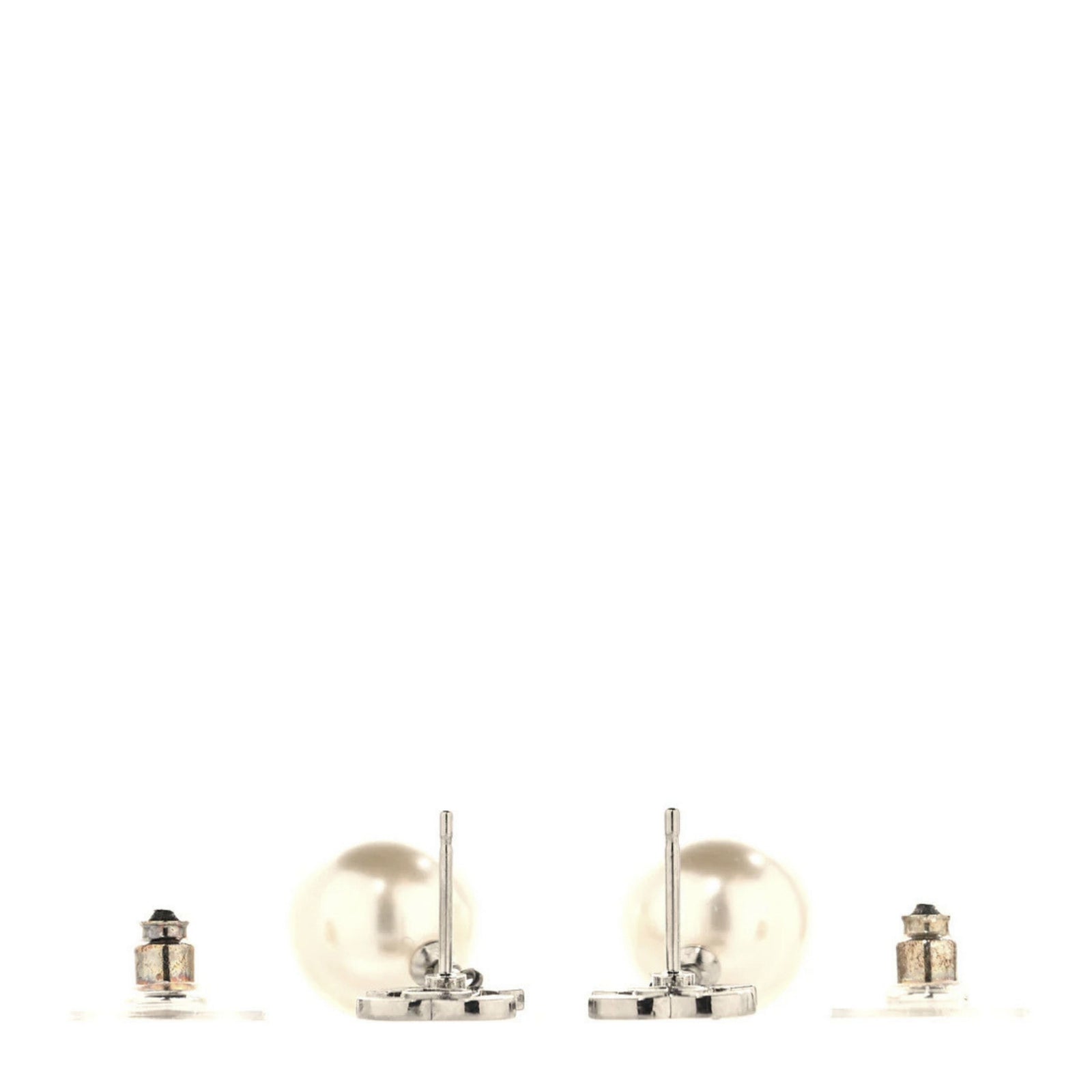 Crystal Pearl CC Drop Earrings Silver Pearly White