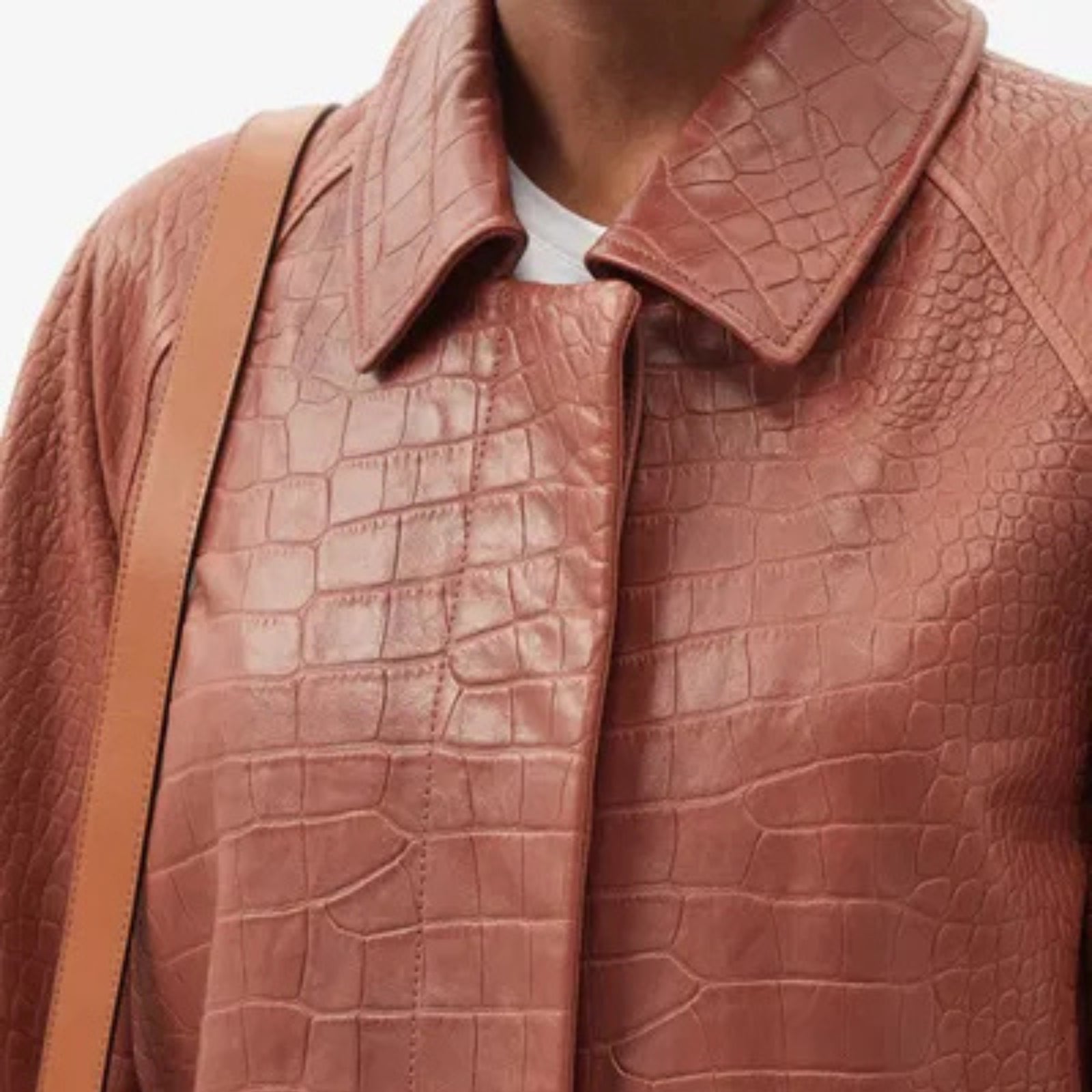 Croc Embossed Leather Coat