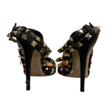 Pink/Black Leopard Print Pony Hair Rockstud T-Strap Pumps 40