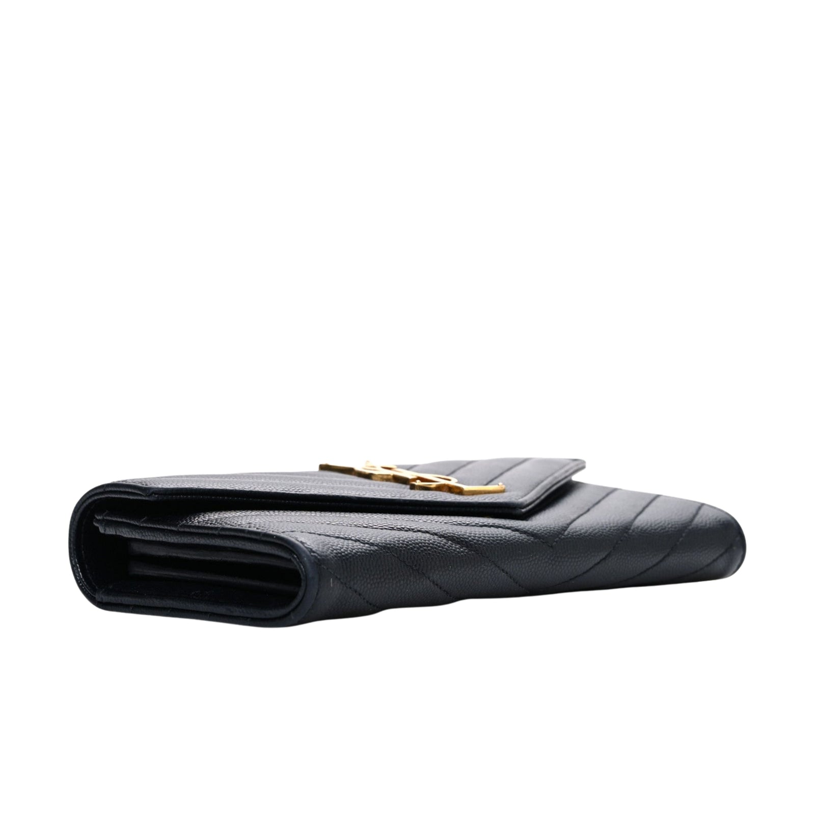 Chevron Monogram Flap Wallet in Black