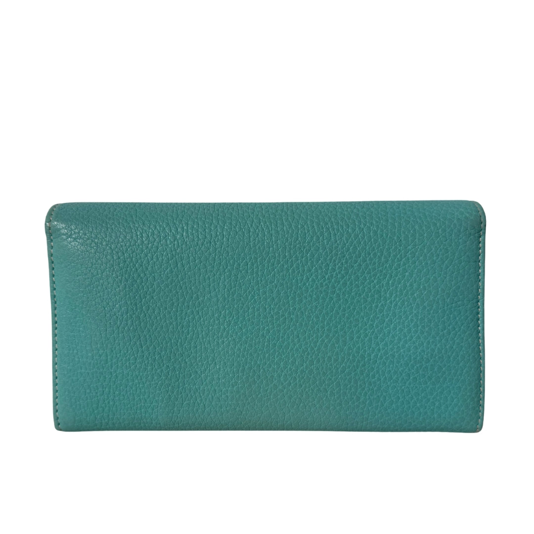 Turn Lock Chain Wallet Elegant Turquoise Leather