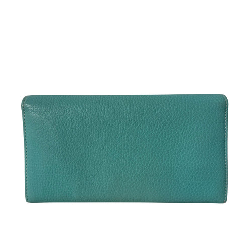 Turn Lock Chain Wallet Elegant Turquoise Leather