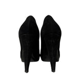 Black Suede Peep Toe Pumps with Ruffle 35.5