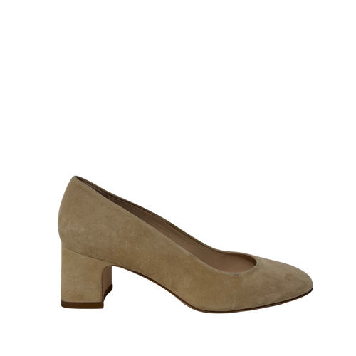 Beige Suede Block Heels 5