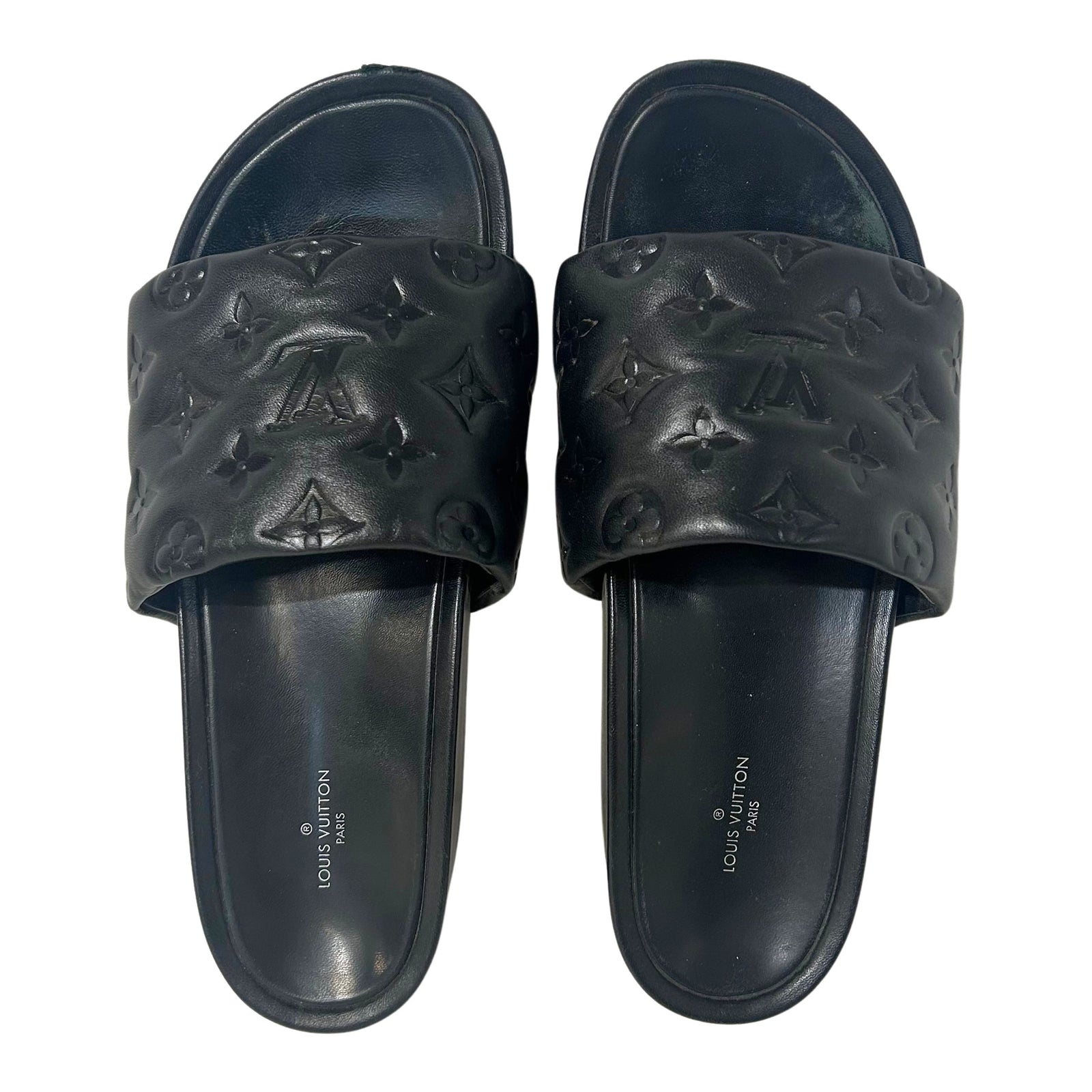 Lambskin Embossed Monogram Jumbo Flatform Mule Sandals 40