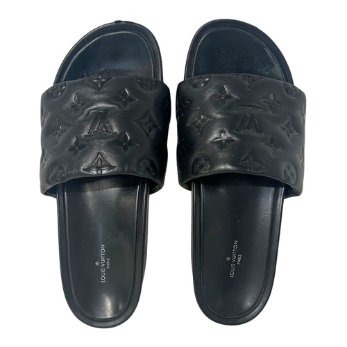 Lambskin Embossed Monogram Jumbo Flatform Mule Sandals 40