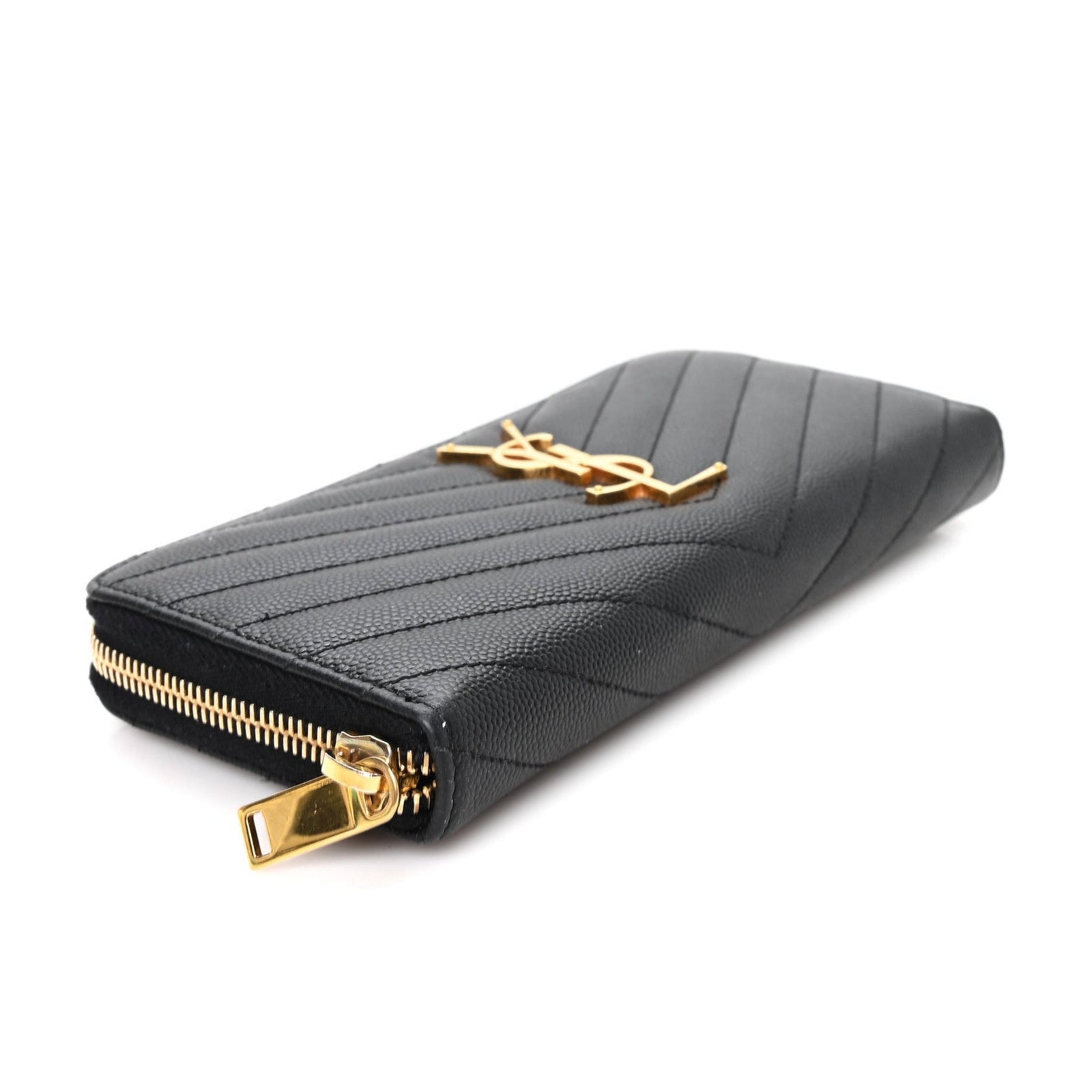 Chevron Monogram Zip Around Wallet in Black